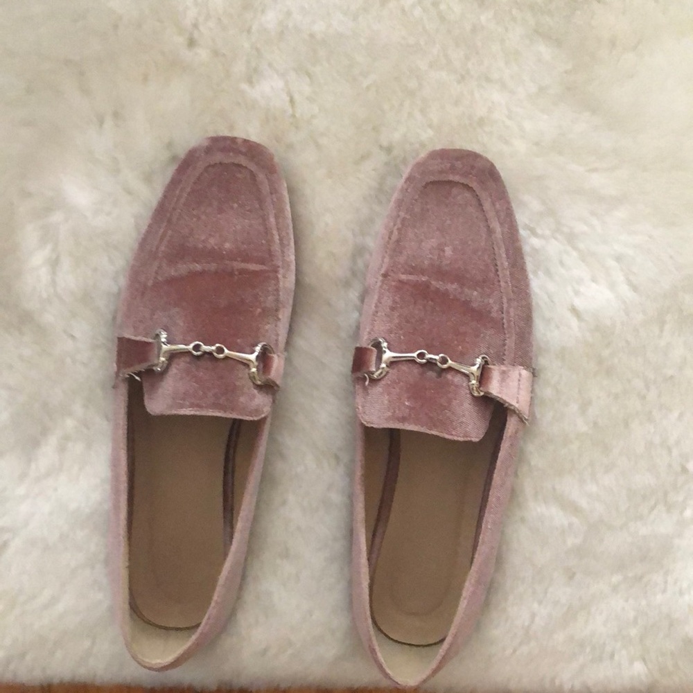 Pink faux velvet loafers